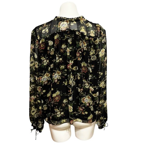 Wilfred Aritzia Medium Black Floral Long Sleeve Ruffle Mock Neck Long Sleeve Bl… - Picture 4 of 10